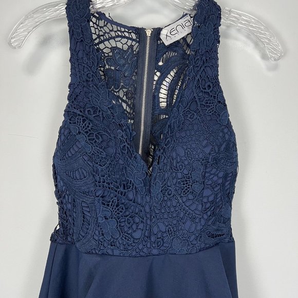Xenia Boutique Womens Blue Lace Mini Dress Sleeveless V Neck Skater size 6 - Picture 6 of 14